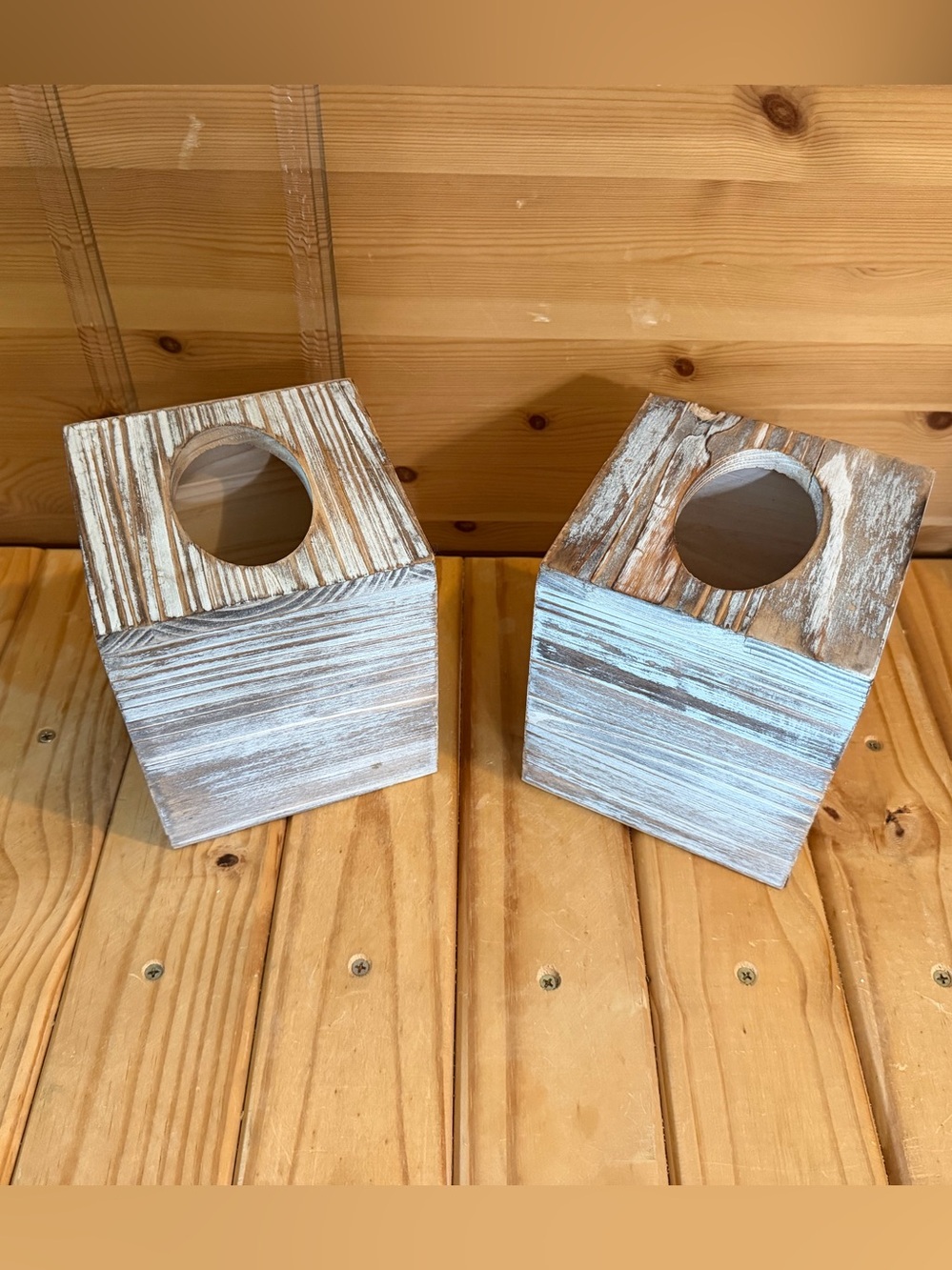 Rustic Whitewashed Wood Cube Tissue Box Cover - Neutral Accent